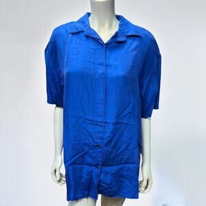 Vintage Studio New York 100% Silk Oversized Button Down Electric Blue Size S
